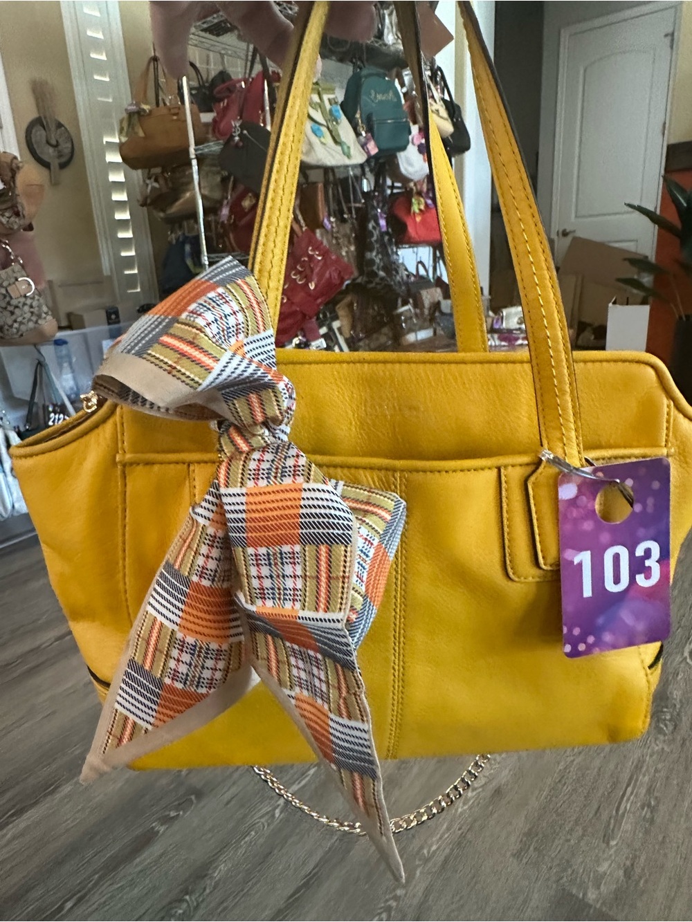Coach Taylor Bette  Mustard Yellow Tote with Patterned Bow Accent